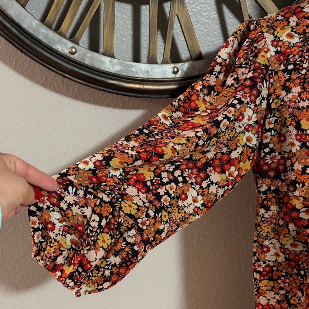 Floral Square-Neck Mini Dress - Rust Multi - Picture 3 of 7